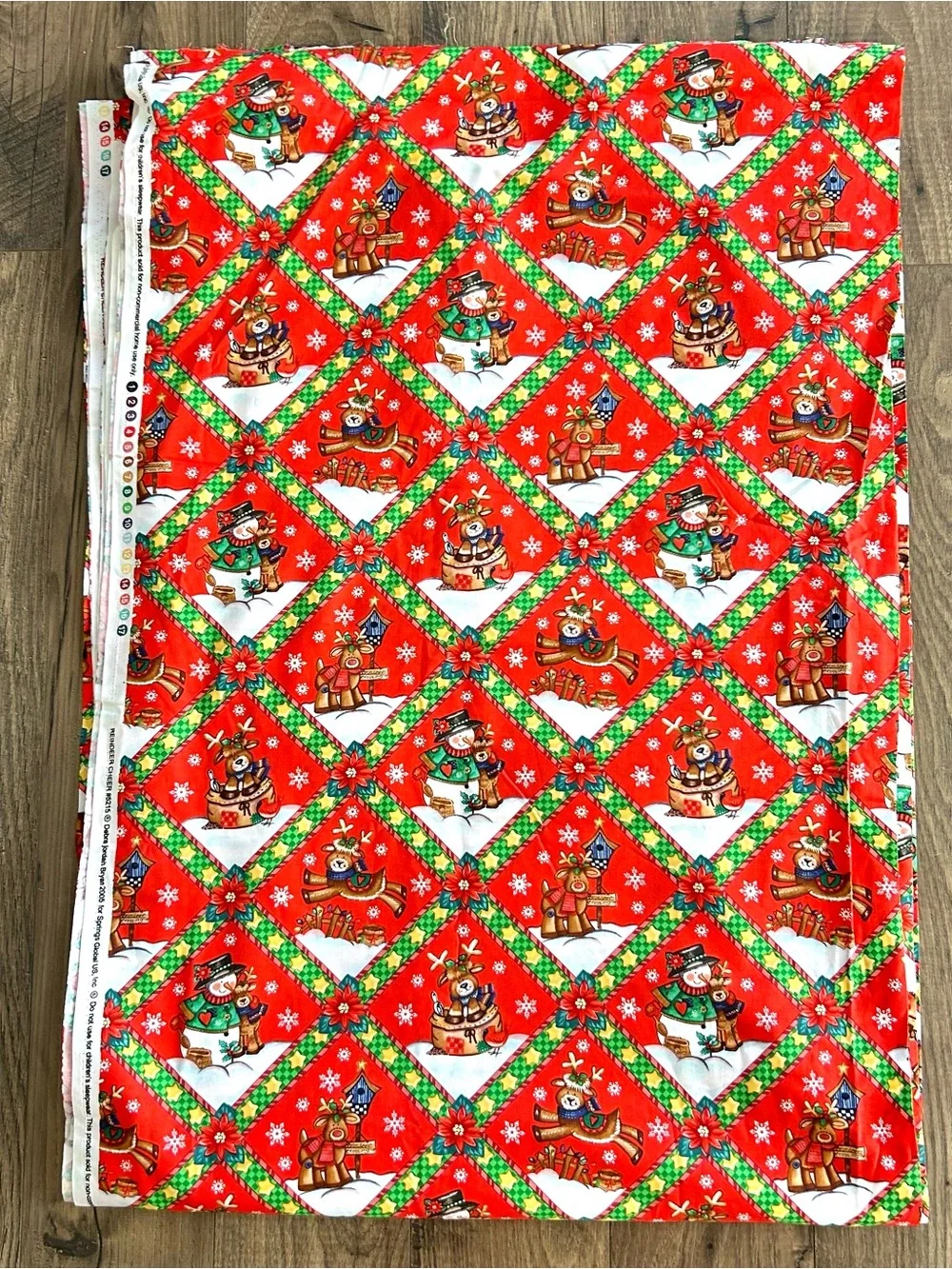 VTG Christmas Fabric Reindeer Cheer By Debra Jordan Bryan Snowman 44”x 7 Yards
